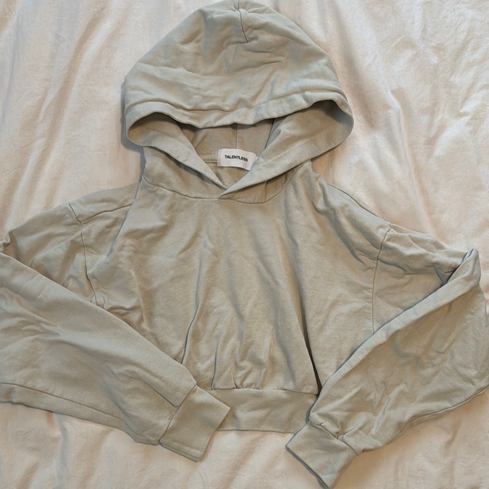 TALENTLESS Cream Cropped Oversized Hoodie